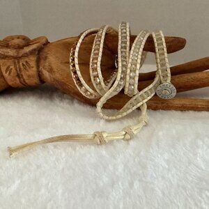 Victoria Emerson Ivory Wrap Bracelet With Crystal Beads & Adjustable Closure